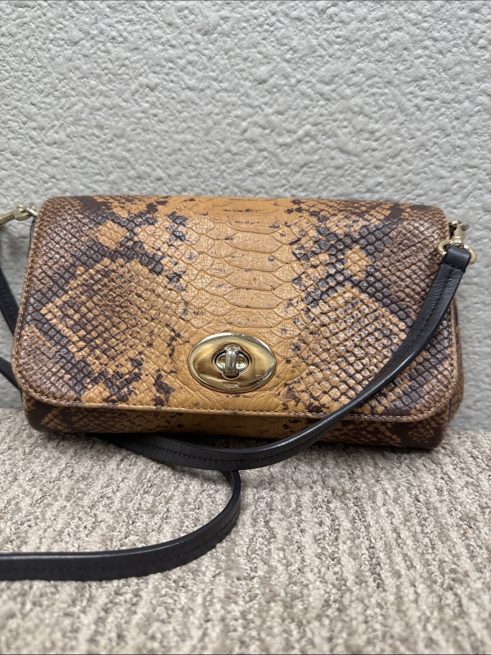 Vintage Y2K Coach Snake-Embossed Crossbody Bag in Brown and Black